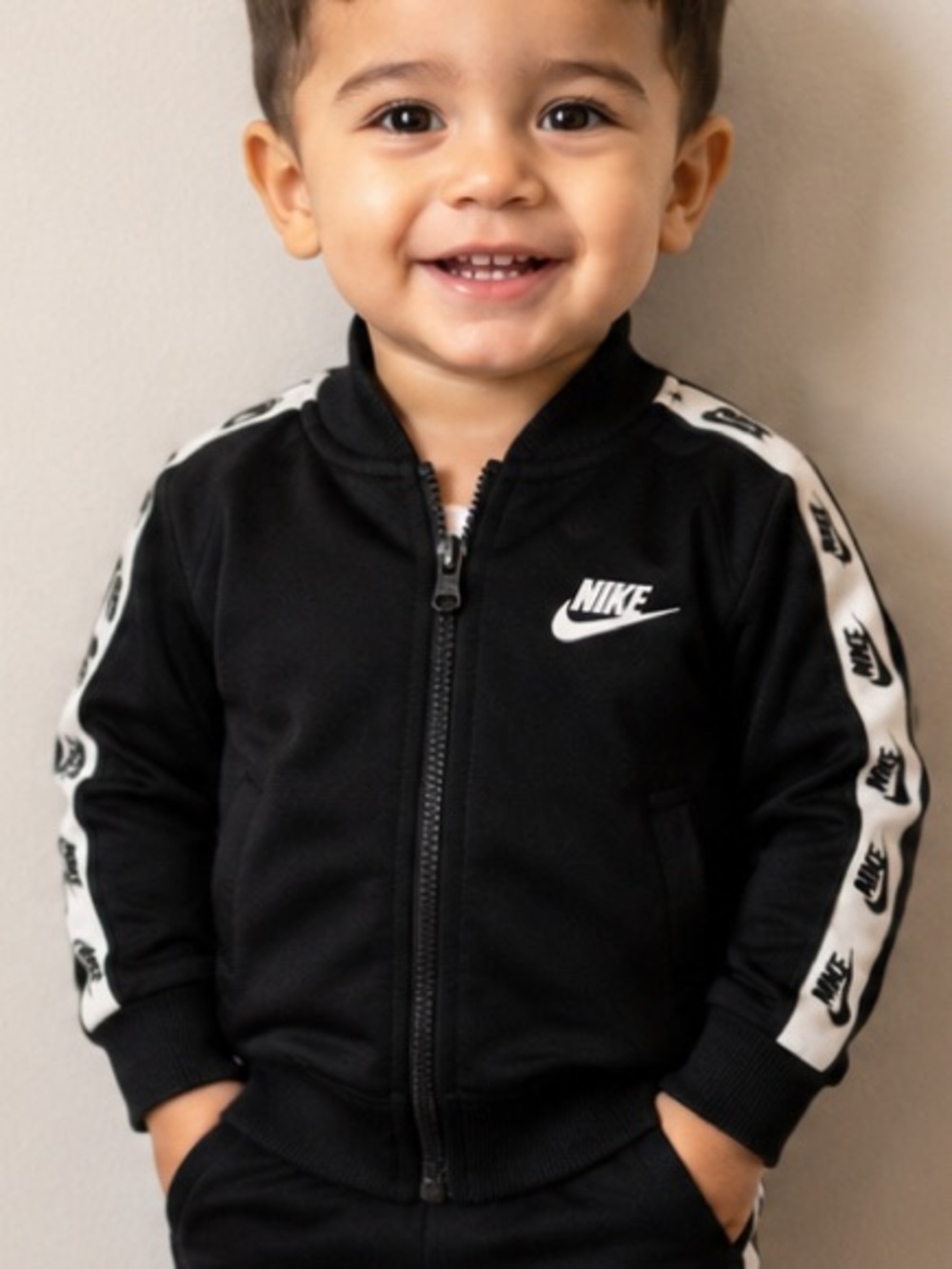 Nike Toddler Boys Black Full Zip Track Jacket 1-2T Logo Tape Athletic NWT